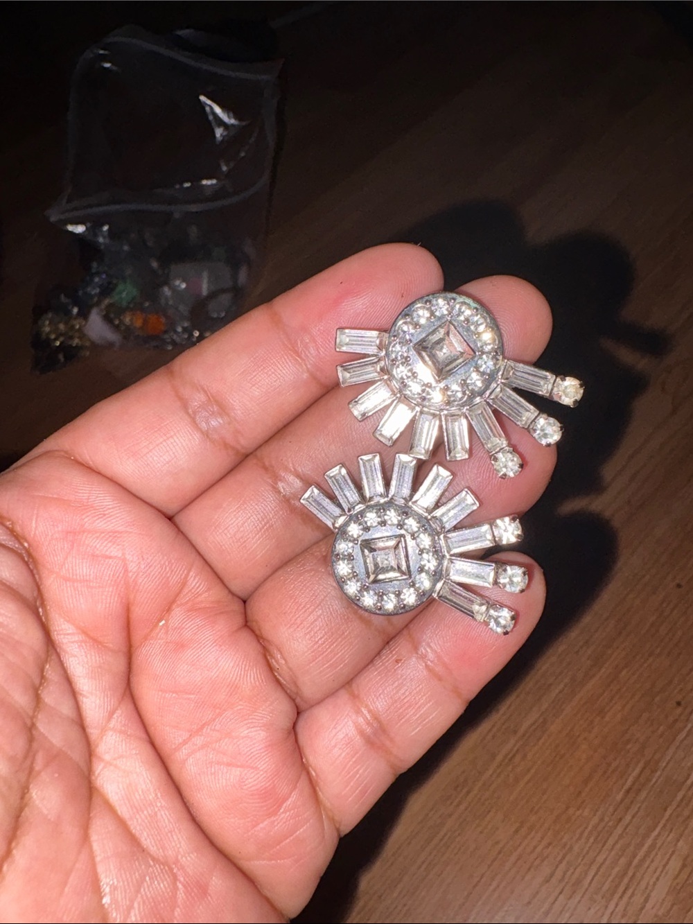 Crystal Sunburst Drop Earrings - Silver Tone